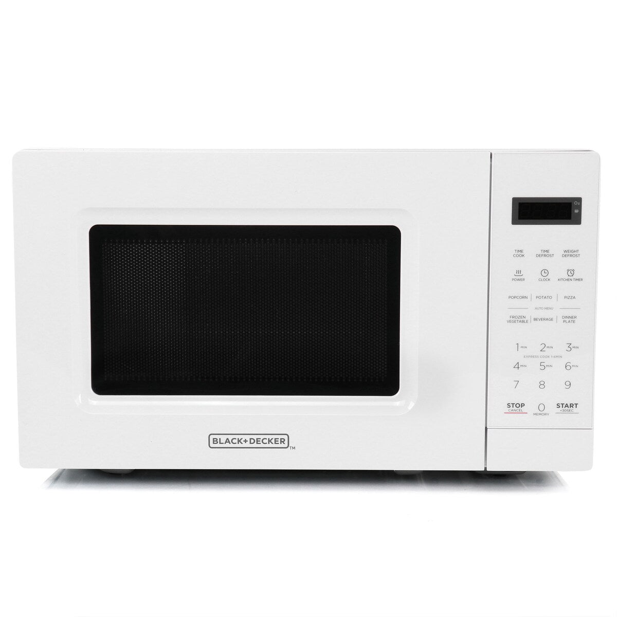 Four à micro-ondes numérique LED blanc de 0,7 pi³ et 700 watts avec verrouillage de sécurité enfant.