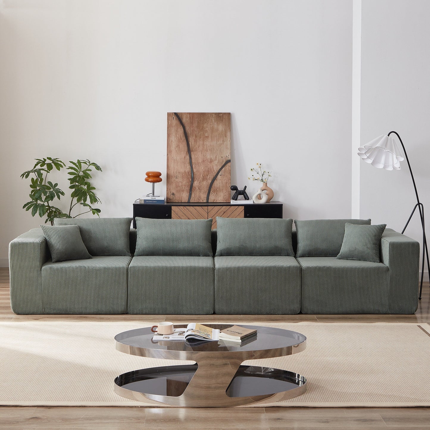 Canapé d'angle modulaire en cordouroy de 264 cm, ensemble de canapé de sol, canapé compressé rempli de mousse, combinaison gratuite de 4 pièces