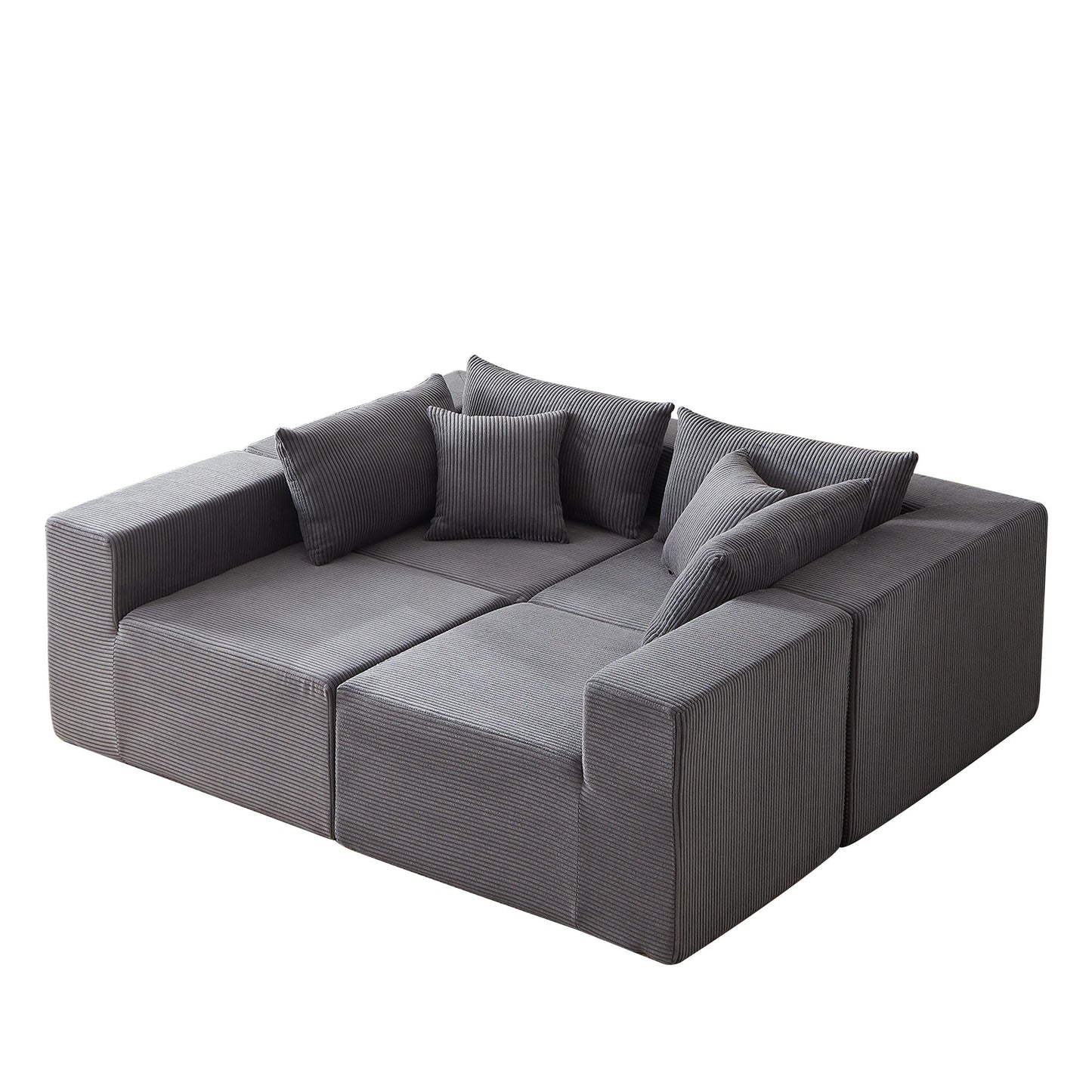Canapé d'angle modulaire en cordouroy de 264 cm, ensemble de canapé de sol, canapé compressé rempli de mousse, combinaison gratuite de 4 pièces