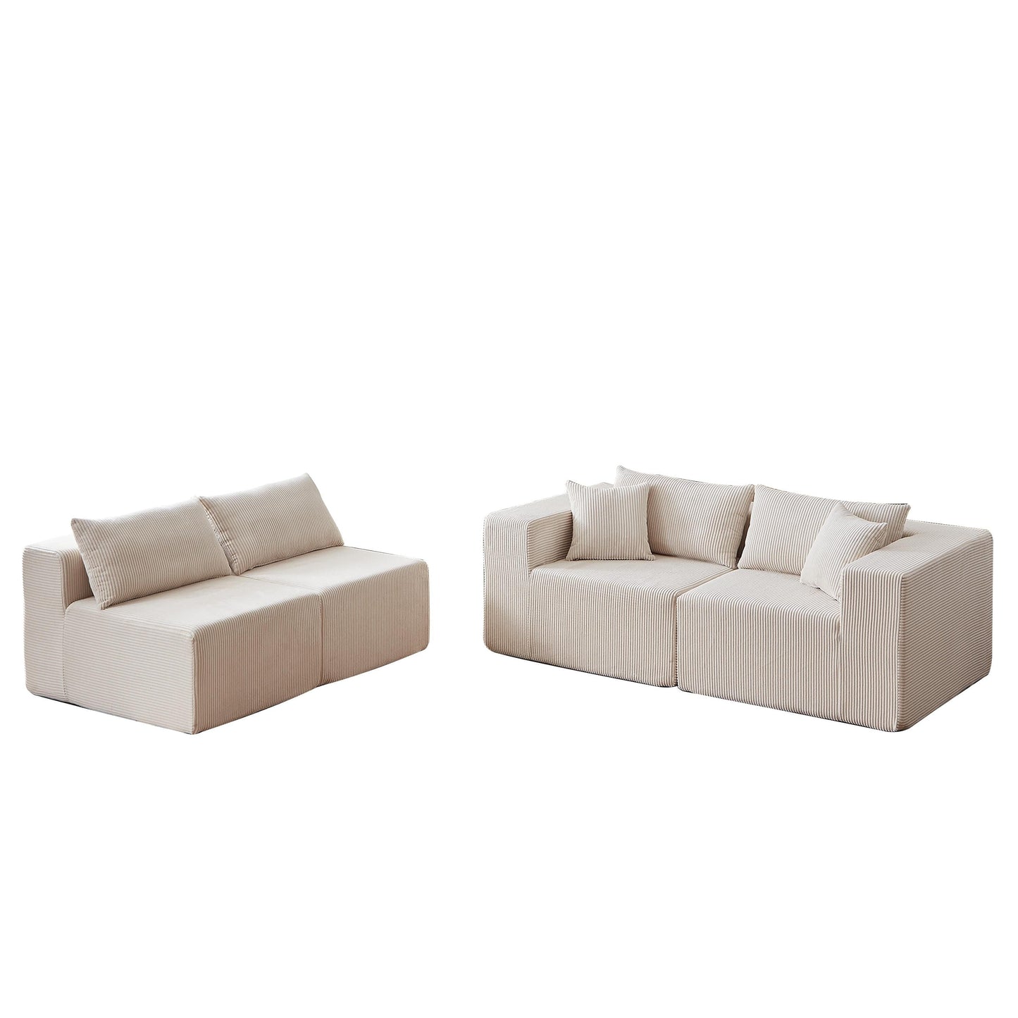 Canapé d'angle modulaire en cordouroy de 264 cm, ensemble de canapé de sol, canapé compressé rempli de mousse, combinaison gratuite de 4 pièces