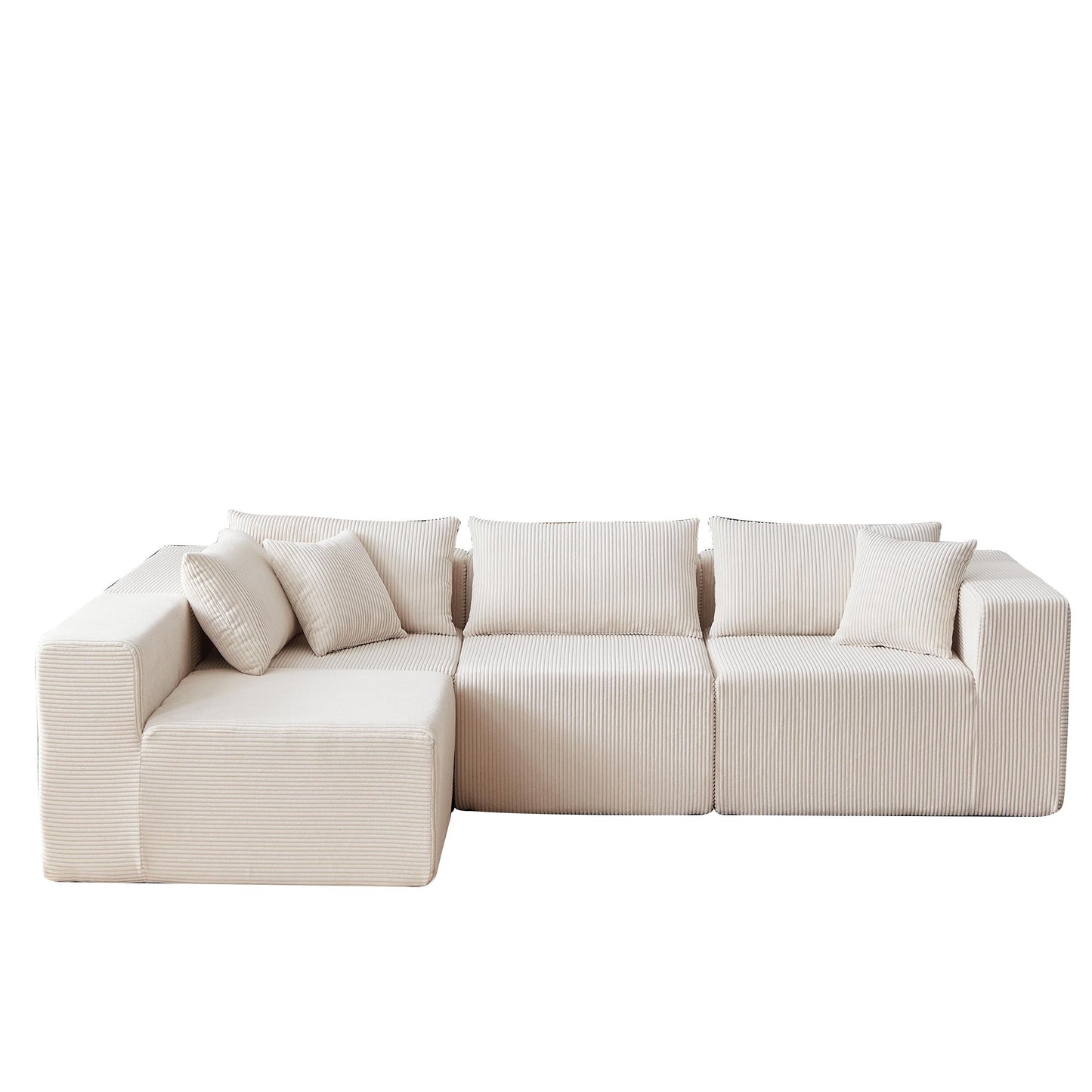 Canapé d'angle modulaire en cordouroy de 264 cm, ensemble de canapé de sol, canapé compressé rempli de mousse, combinaison gratuite de 4 pièces