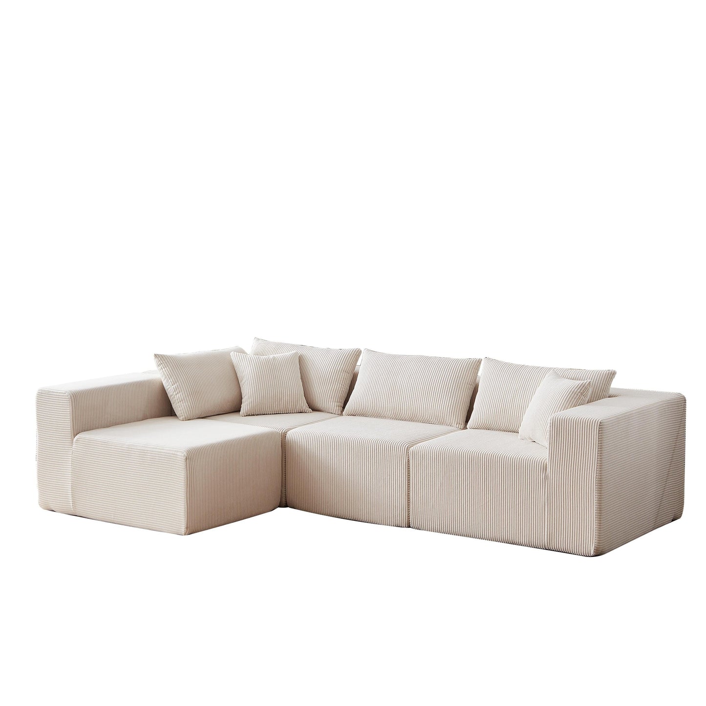 Canapé d'angle modulaire en cordouroy de 264 cm, ensemble de canapé de sol, canapé compressé rempli de mousse, combinaison gratuite de 4 pièces