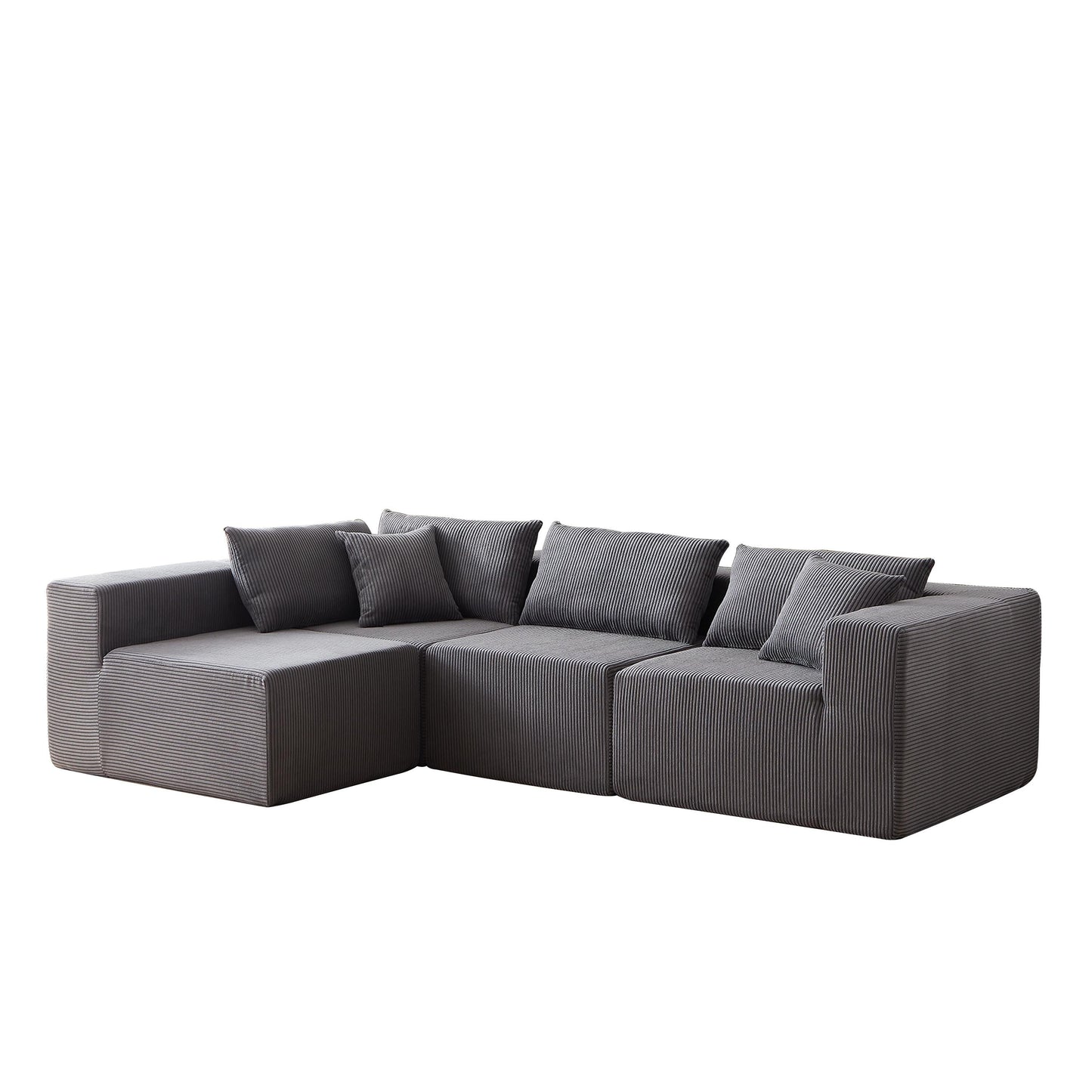 Canapé d'angle modulaire en cordouroy de 264 cm, ensemble de canapé de sol, canapé compressé rempli de mousse, combinaison gratuite de 4 pièces