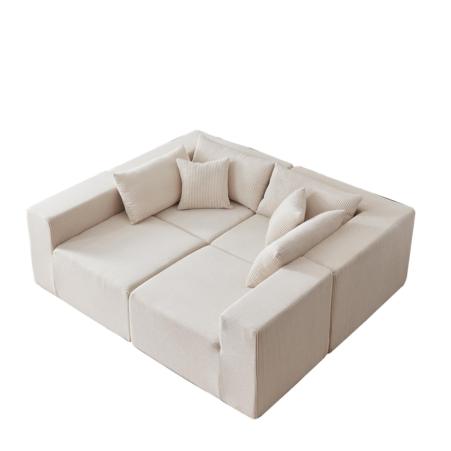 Canapé d'angle modulaire en cordouroy de 264 cm, ensemble de canapé de sol, canapé compressé rempli de mousse, combinaison gratuite de 4 pièces