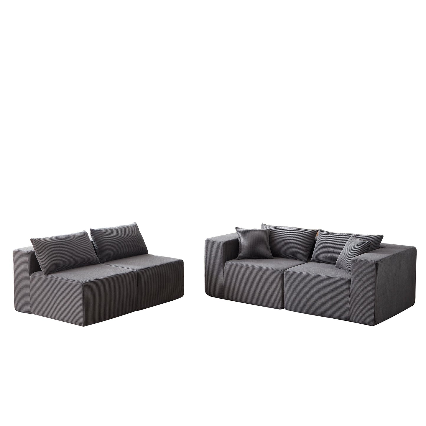 Canapé d'angle modulaire en cordouroy de 264 cm, ensemble de canapé de sol, canapé compressé rempli de mousse, combinaison gratuite de 4 pièces