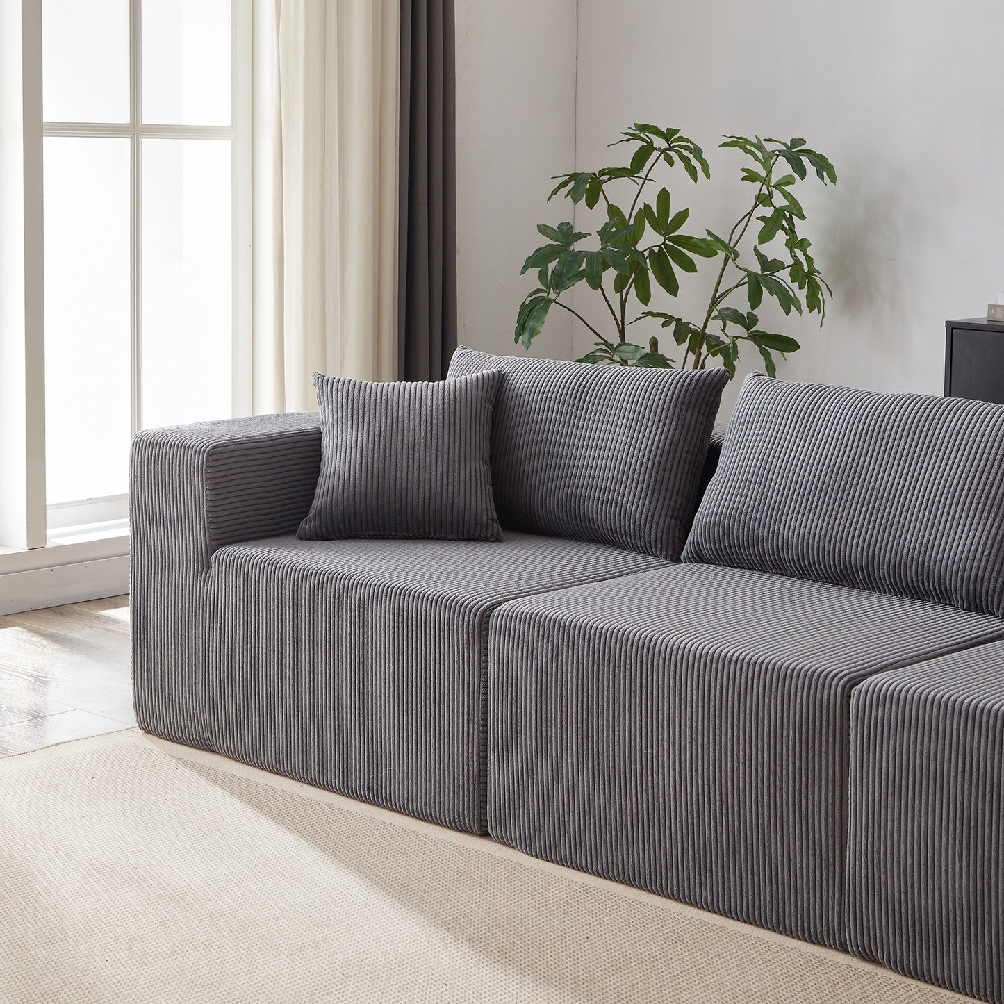 Canapé d'angle modulaire en cordouroy de 264 cm, ensemble de canapé de sol, canapé compressé rempli de mousse, combinaison gratuite de 4 pièces