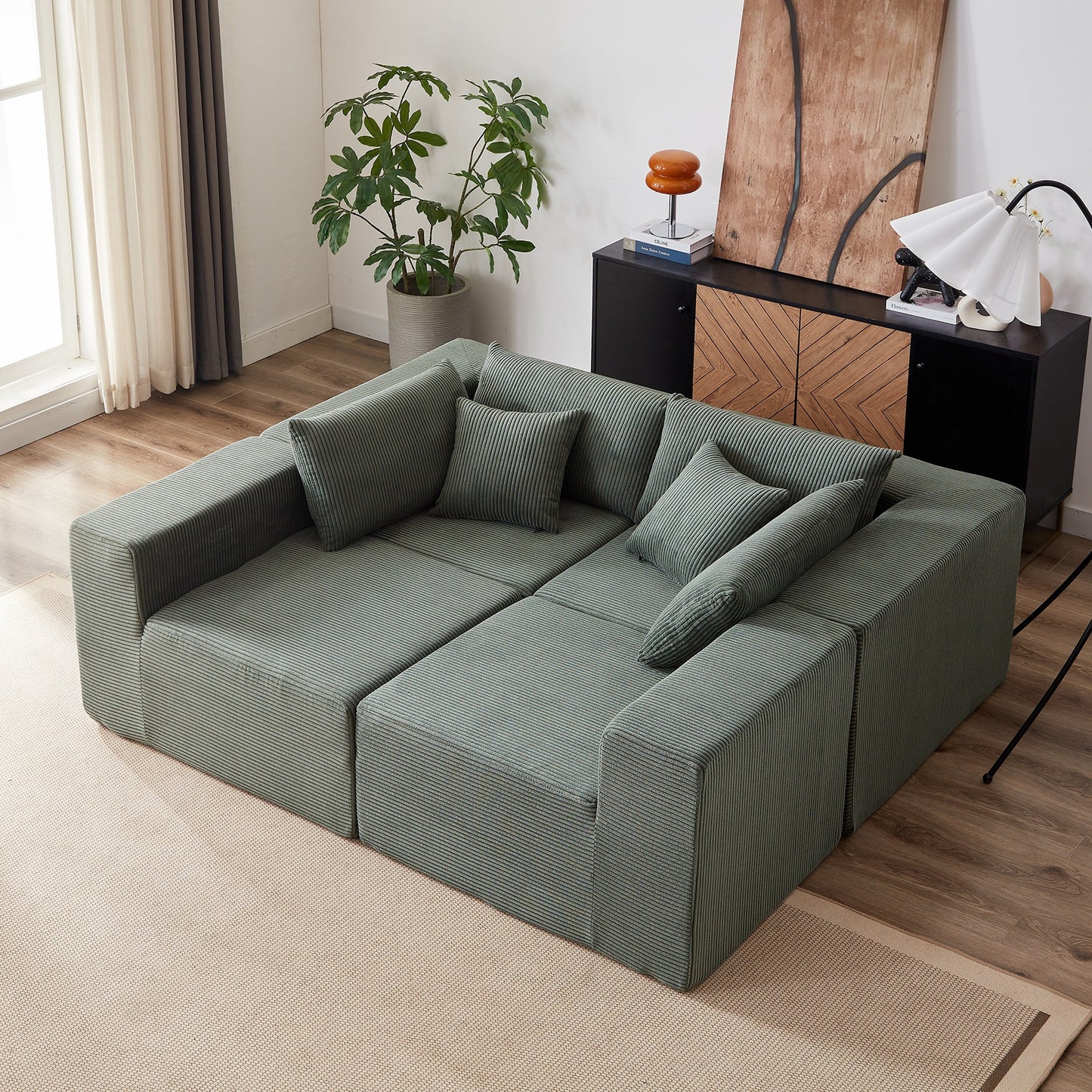 Canapé d'angle modulaire en cordouroy de 264 cm, ensemble de canapé de sol, canapé compressé rempli de mousse, combinaison gratuite de 4 pièces