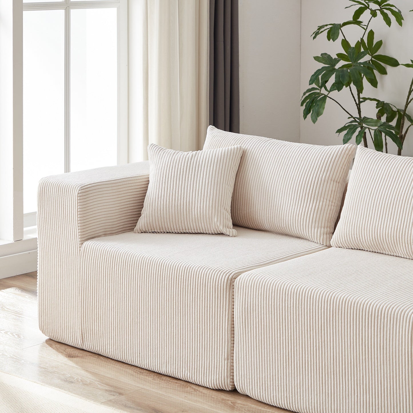 Canapé d'angle modulaire en cordouroy de 264 cm, ensemble de canapé de sol, canapé compressé rempli de mousse, combinaison gratuite de 4 pièces