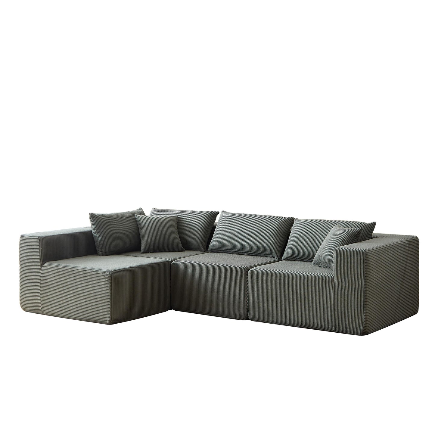 Canapé d'angle modulaire en cordouroy de 264 cm, ensemble de canapé de sol, canapé compressé rempli de mousse, combinaison gratuite de 4 pièces