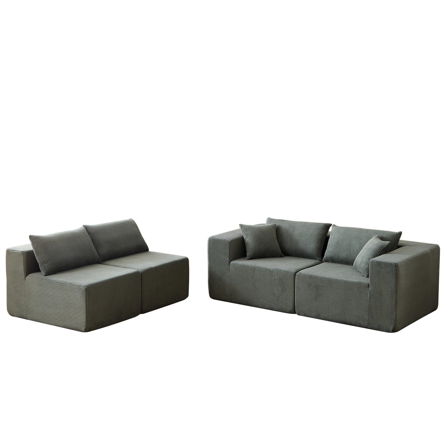 Canapé d'angle modulaire en cordouroy de 264 cm, ensemble de canapé de sol, canapé compressé rempli de mousse, combinaison gratuite de 4 pièces