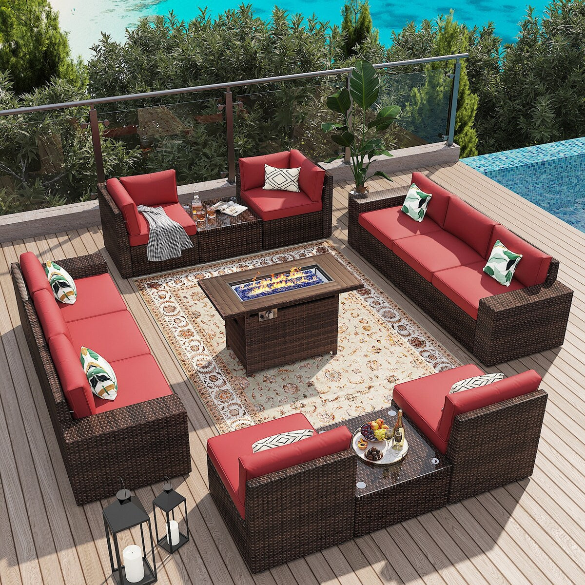 Ensemble de meubles de jardin 13 pièces avec table à feu de 44 pouces
