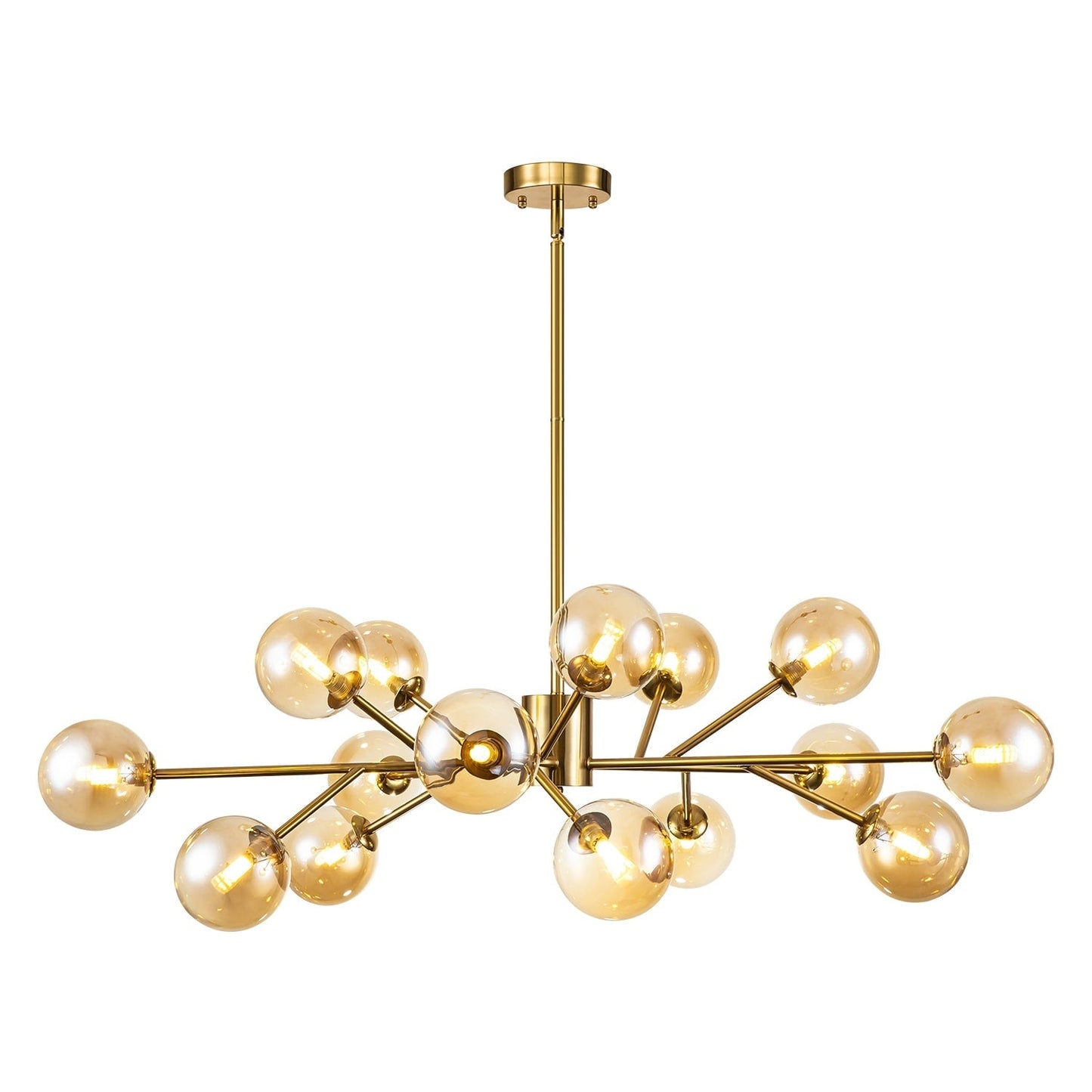 Luminaire à 15 lumières, style moderne, en forme de sputnik, pour îlot de cuisine, avec branches et globes de verre en forme de bulles.