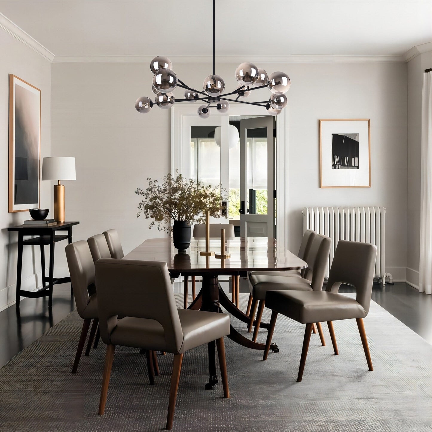 Luminaire à 15 lumières, style moderne, en forme de sputnik, pour îlot de cuisine, avec branches et globes de verre en forme de bulles.