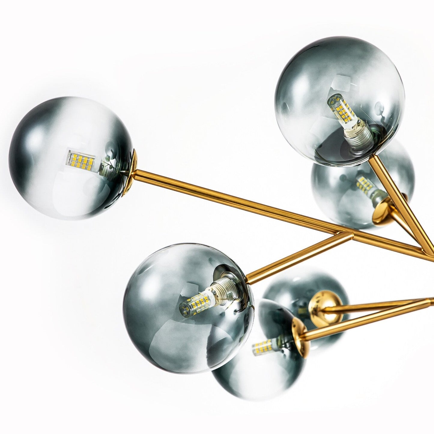 Luminaire à 15 lumières, style moderne, en forme de sputnik, pour îlot de cuisine, avec branches et globes de verre en forme de bulles.