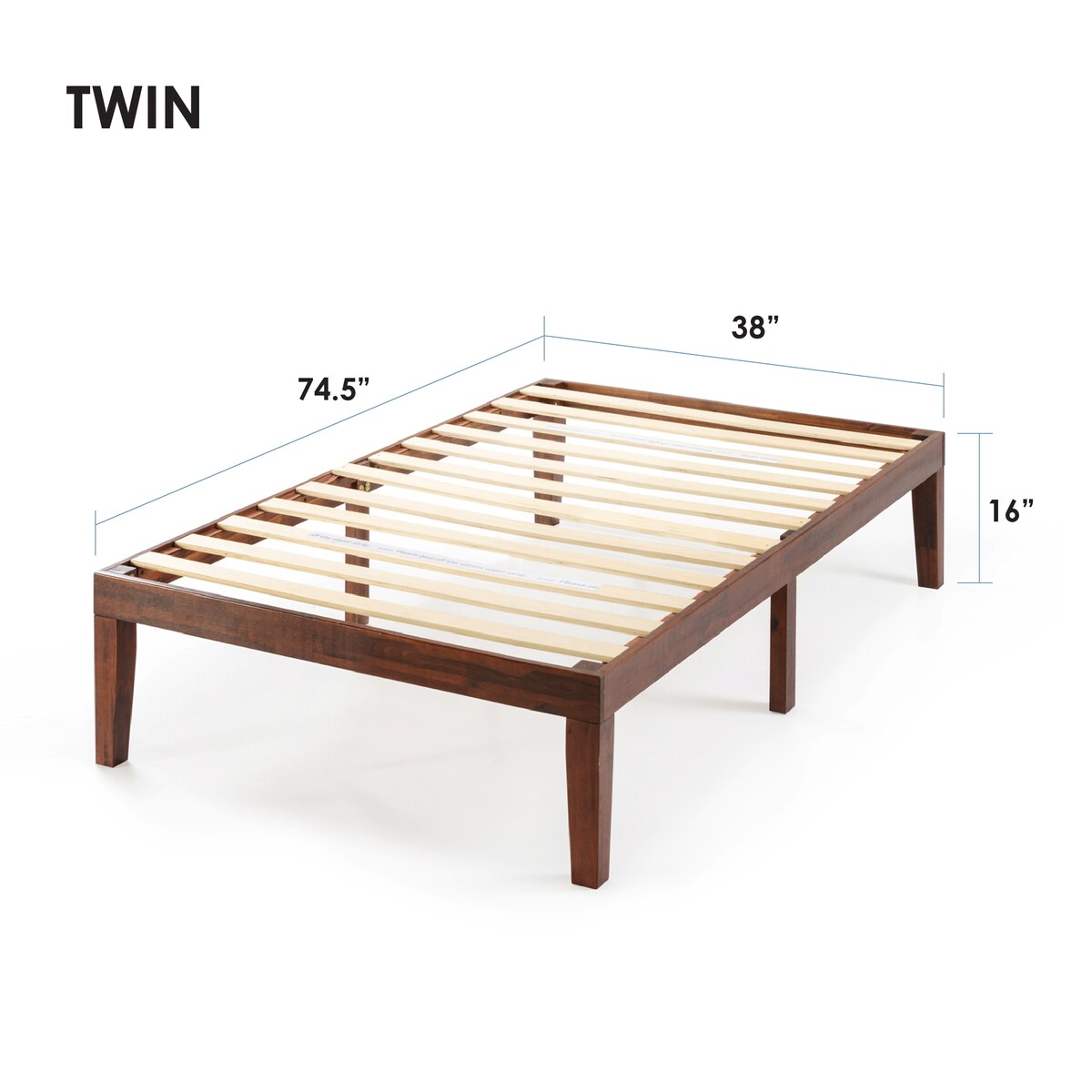 Cadre de lit plateforme en bois massif classique de 16 pouces, disponible en plusieurs finitions.