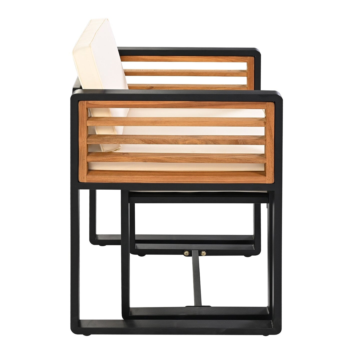 Ensemble de repas de patio en bois d'acacia de 18 pièces, comprenant 8 chaises avec coussins, 8 poufs et 2 tables carrées.