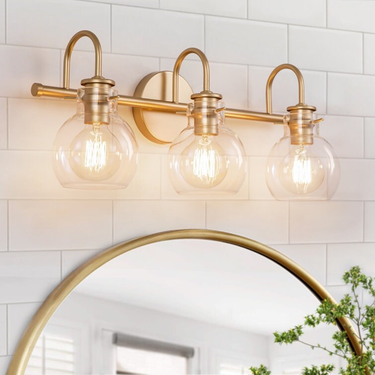 Applique murale pour salle de bain à 2/3 lumières avec abat-jour en verre
