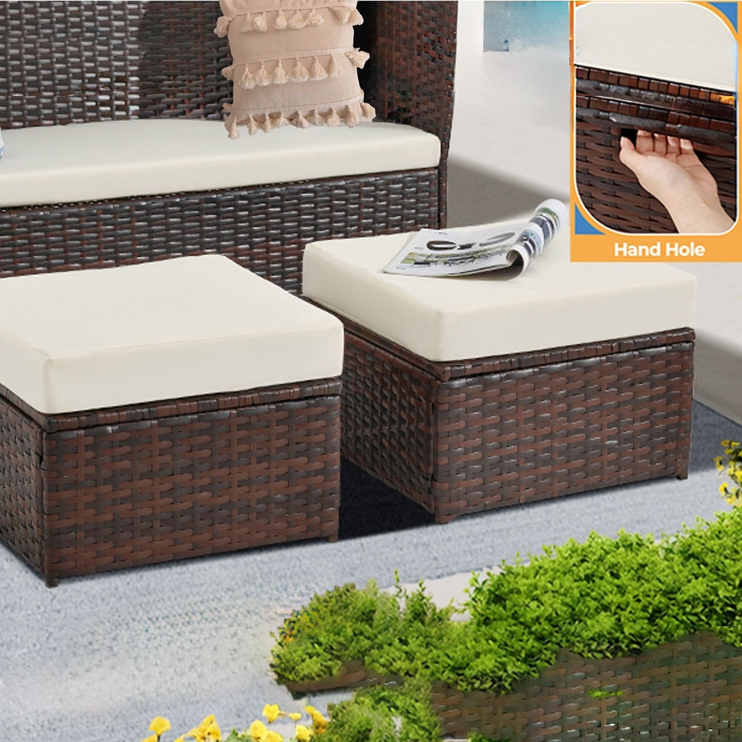 Ottomans en osier de jardin (2 pièces) - Solde