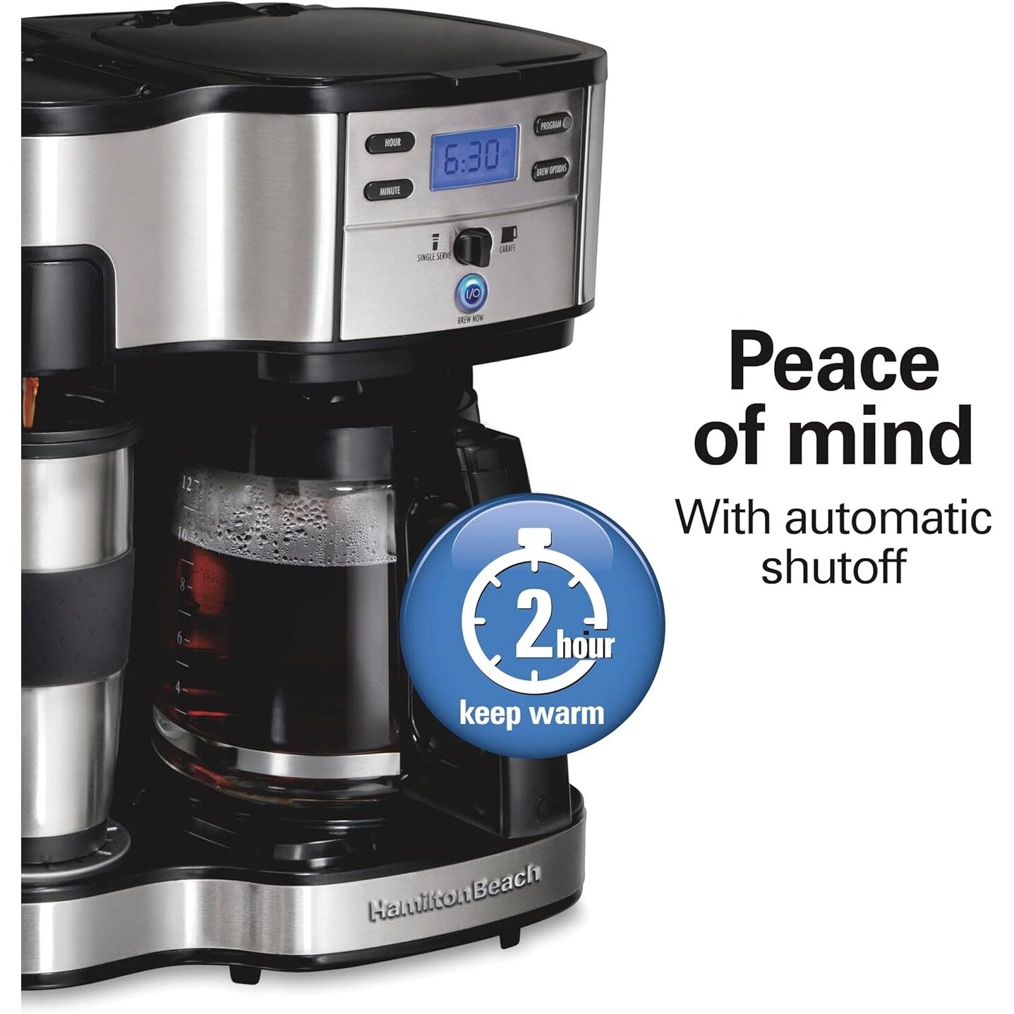 Machine à café 2 en 1, 12 tasses ou portion individuelle, carafe en verre, pause et service automatiques, noir