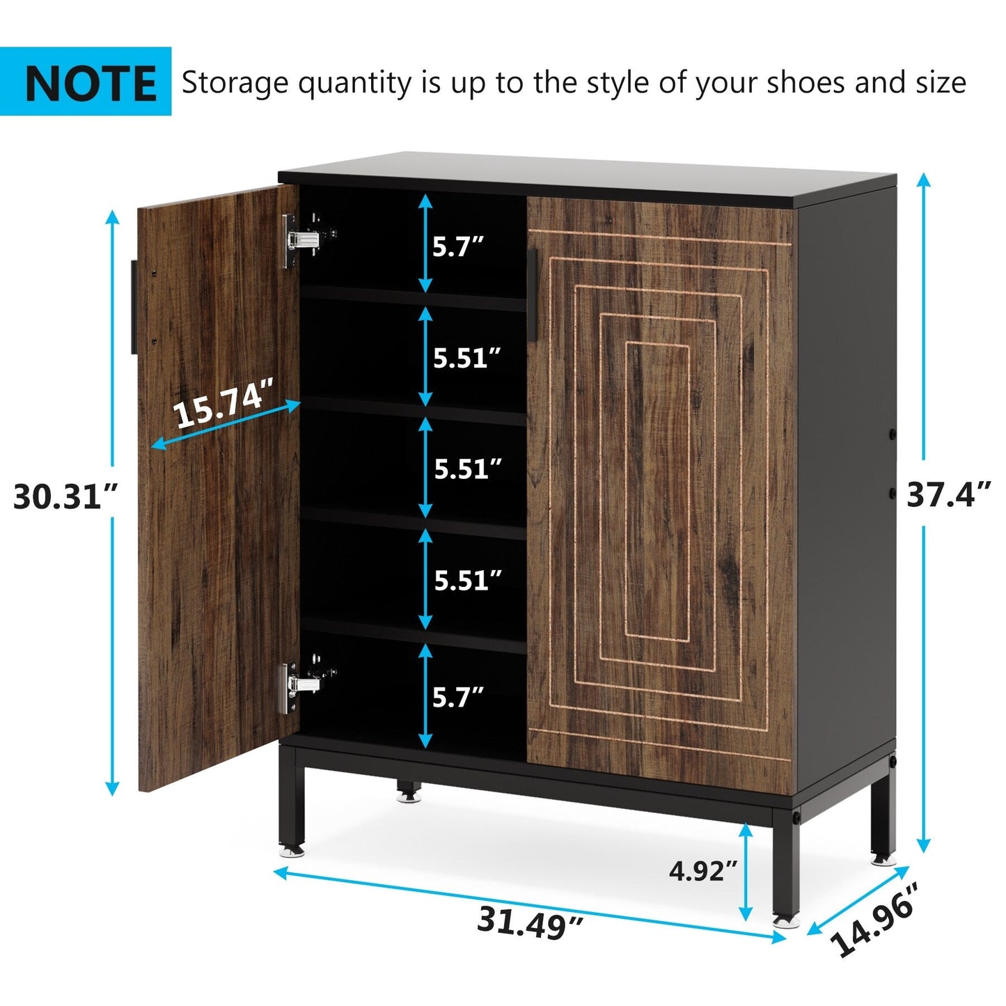 Meuble à chaussures moderne avec portes, pouvant contenir 20 paires, étagère à chaussures d'entrée autoportante à 6 niveaux.