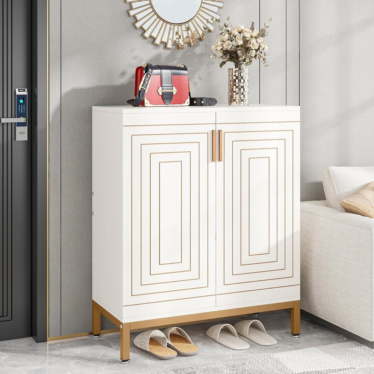 Meuble à chaussures moderne avec portes, pouvant contenir 20 paires, étagère à chaussures d'entrée autoportante à 6 niveaux.