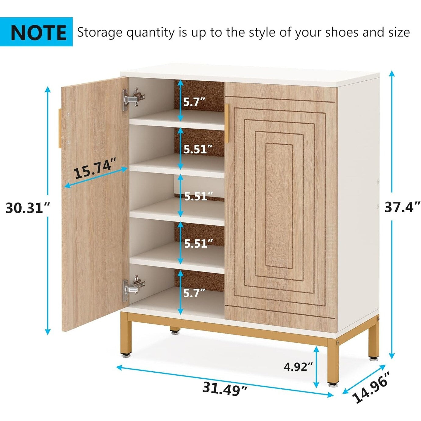 Meuble à chaussures moderne avec portes, pouvant contenir 20 paires, étagère à chaussures d'entrée autoportante à 6 niveaux.