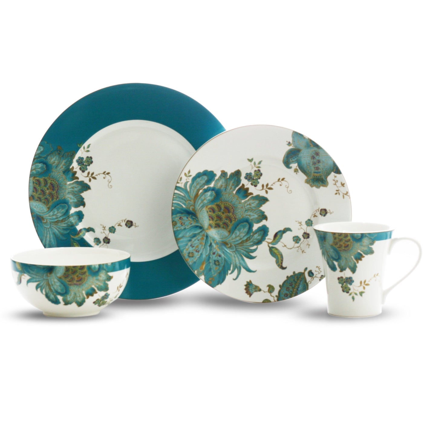 Service de table en porcelaine Eliza 16 pièces de 222 Fifth, bleu sarcelle