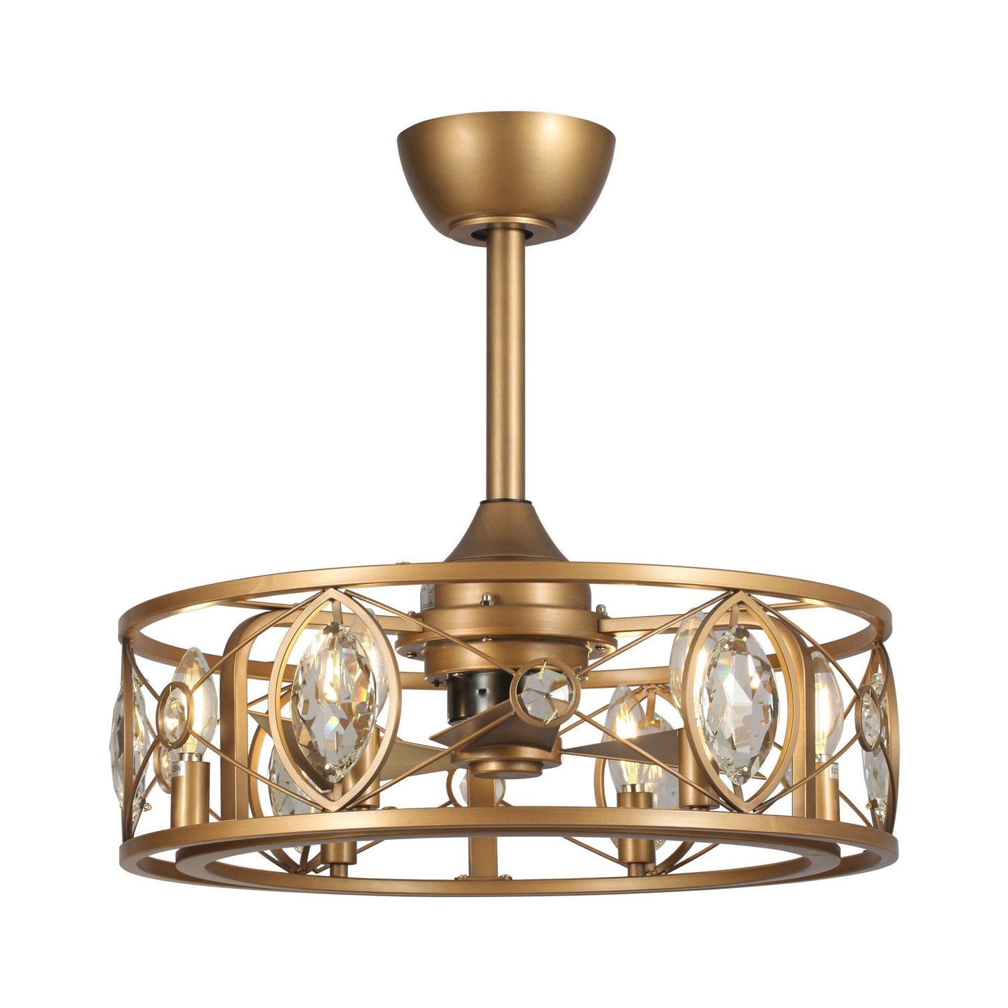 Ventilateur de plafond avec lustre à cage en cristal moderne à 22 lumières avec télécommande