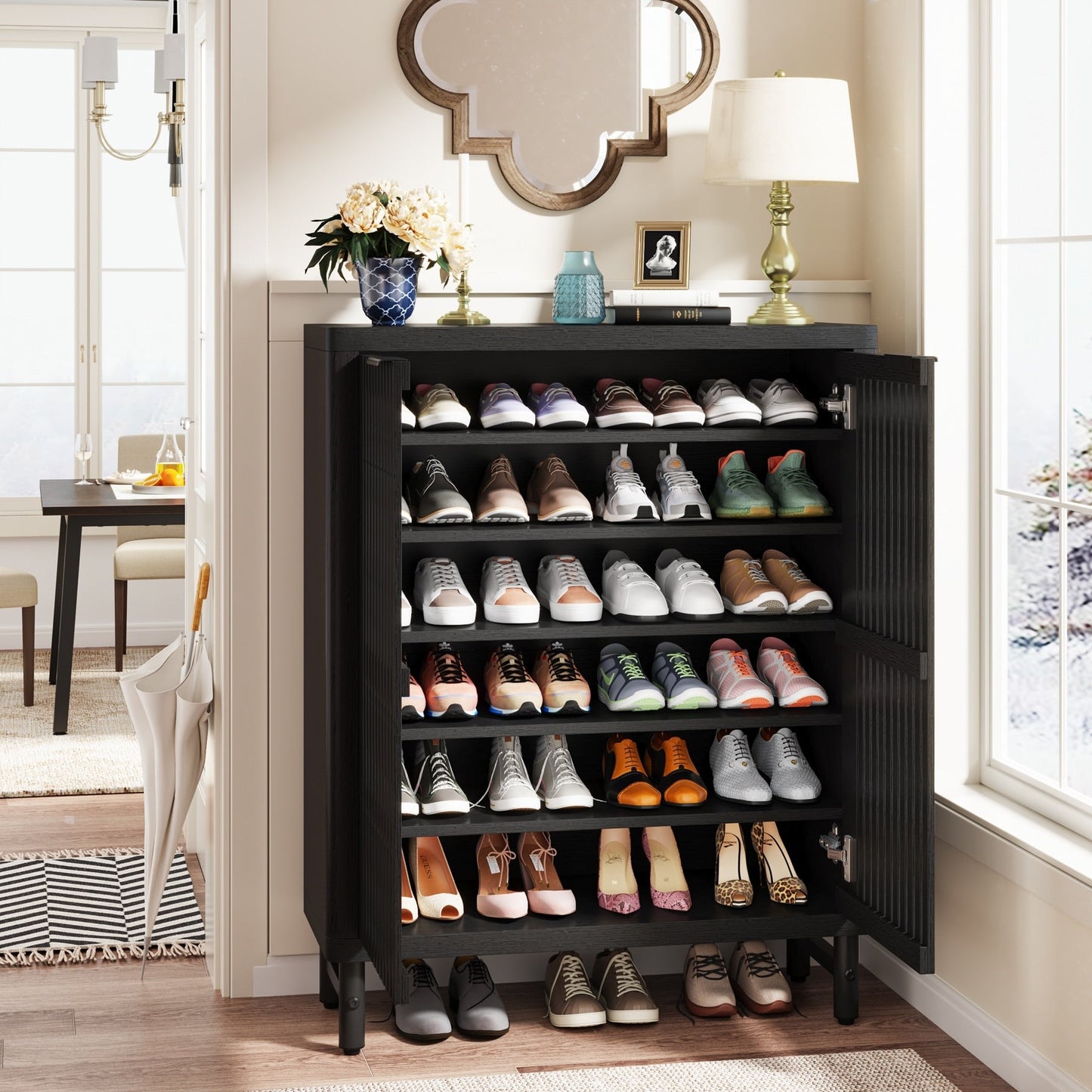 Meuble à chaussures avec porte pour entrée et salon, capacité de 24 paires