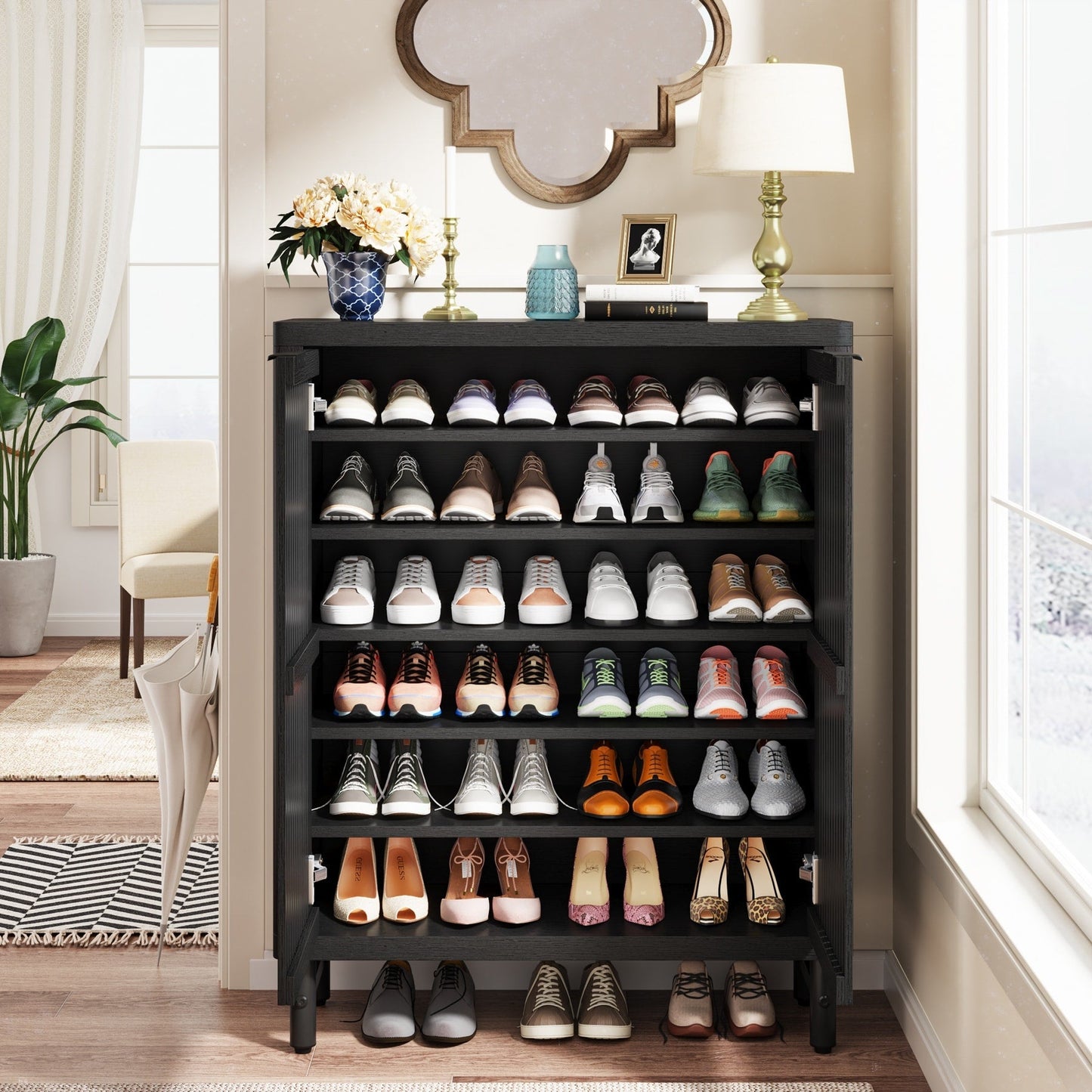 Meuble à chaussures avec porte pour entrée et salon, capacité de 24 paires