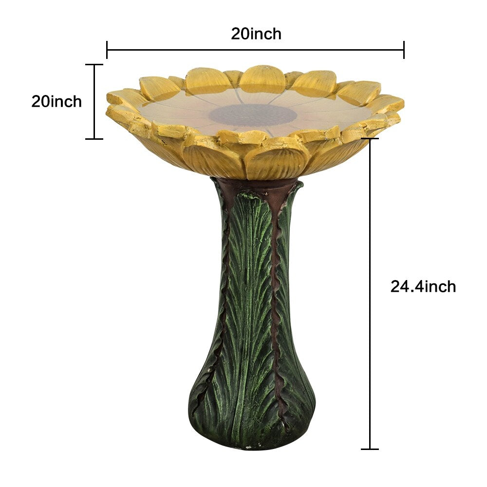 Bain d'oiseaux extérieur en forme de tournesol de 62 cm - Bain d'oiseaux en béton avec socle