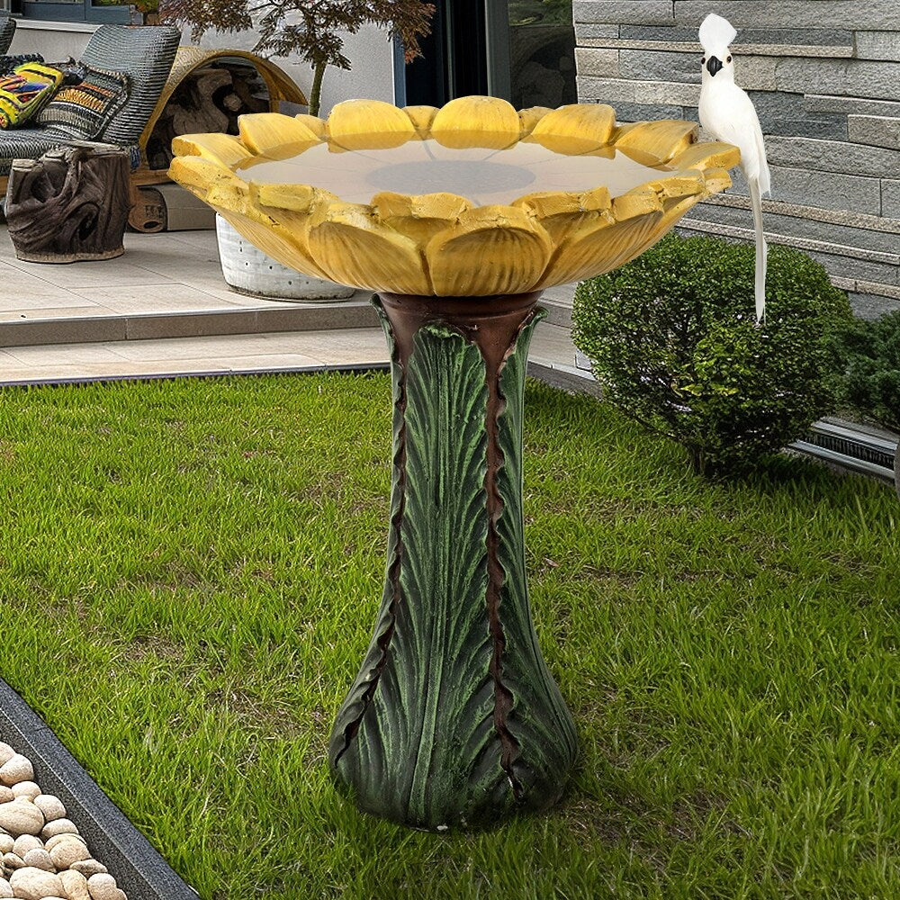 Bain d'oiseaux extérieur en forme de tournesol de 62 cm - Bain d'oiseaux en béton avec socle