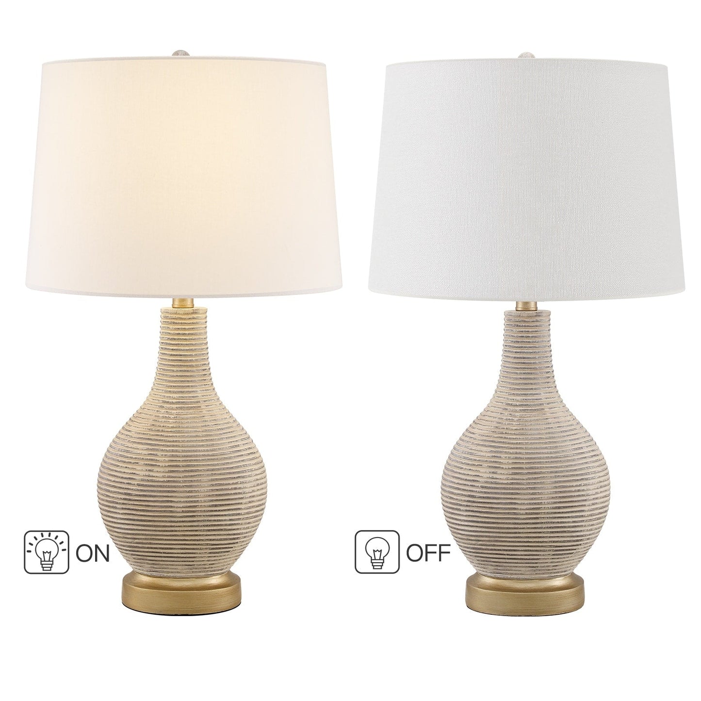 Lampe de table de style farmhouse 24,5 pouces, couleur beige lavé/doré, avec abat-jour en lin blanc (lot de 2) - 24,5 H