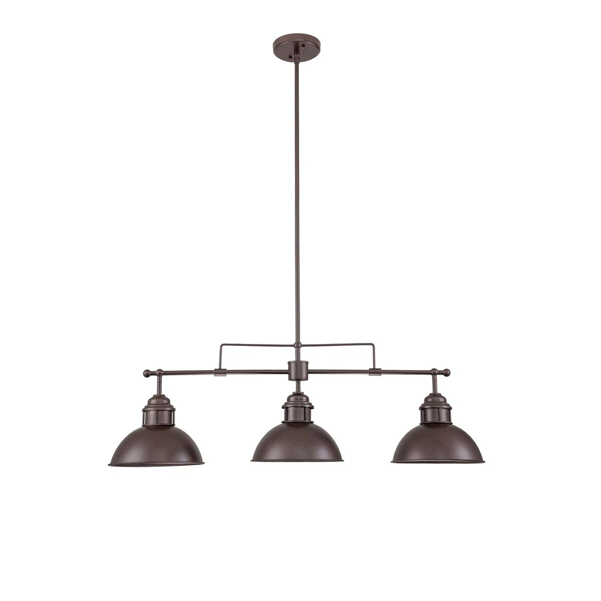 Suspension à 3 lumières style industriel et champêtre, forme de dôme, en métal, pour îlot de cuisine, finition bronze huilé.