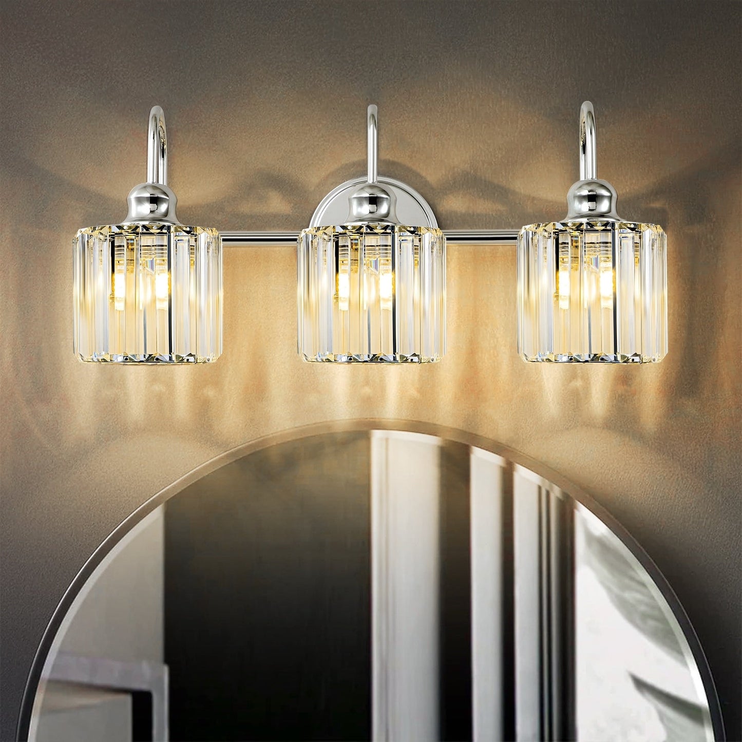 Éclairage de salle de bain moderne et élégant à 3/4 lumières, à intensité variable, avec cristaux, pour miroir.