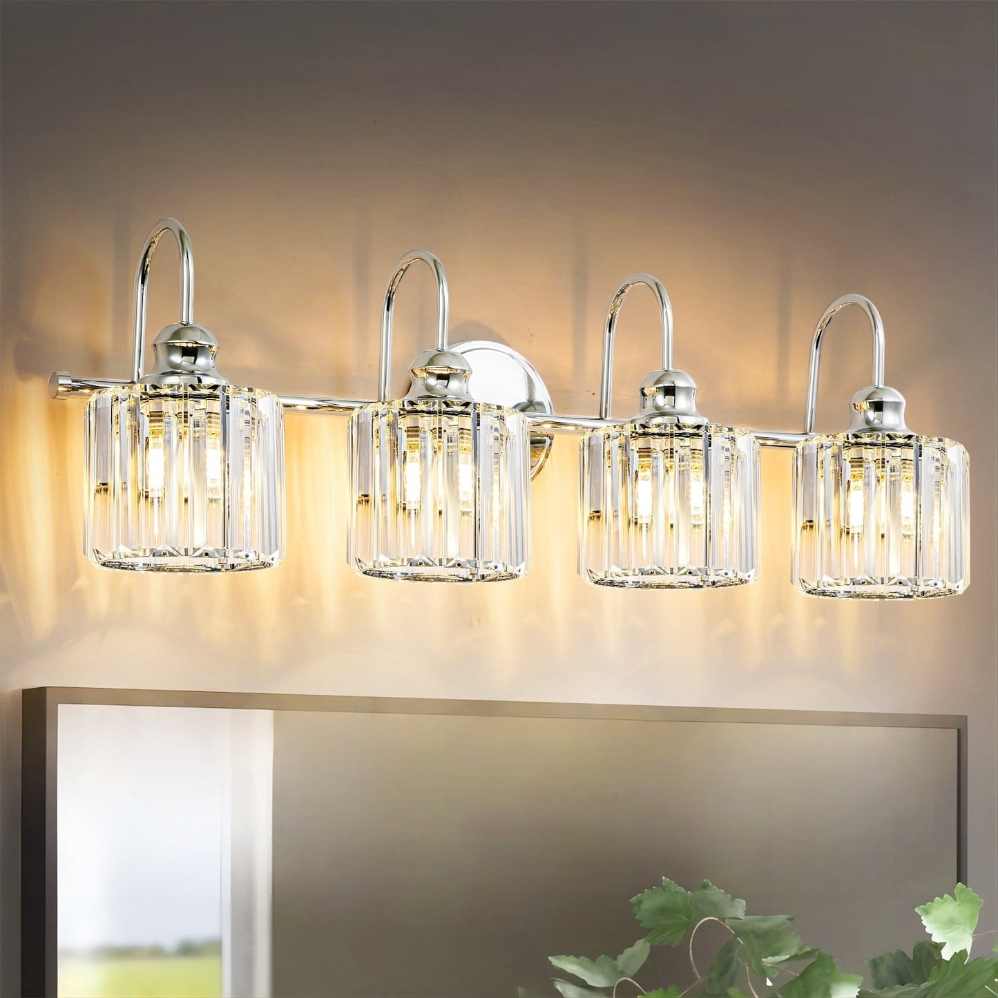 Éclairage de salle de bain moderne et élégant à 3/4 lumières, à intensité variable, avec cristaux, pour miroir.