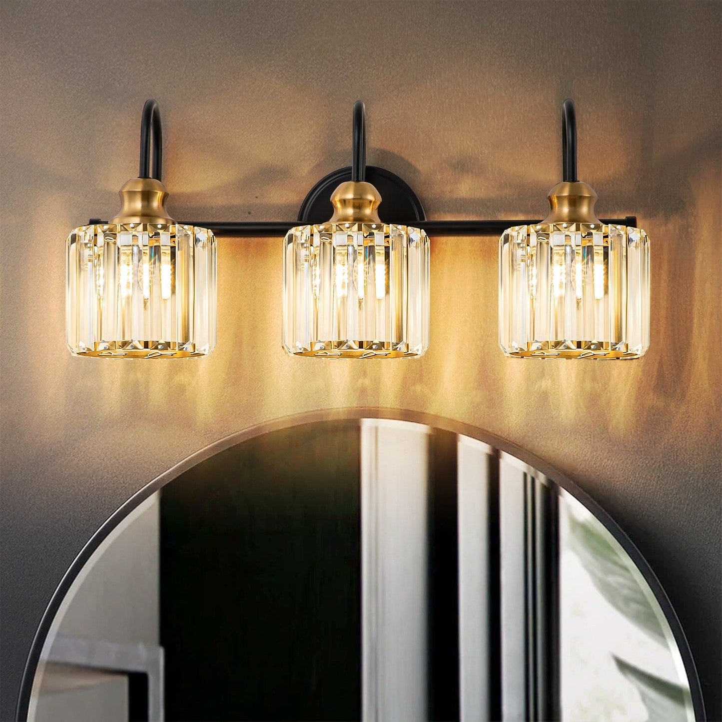 Éclairage de salle de bain moderne et élégant à 3/4 lumières, à intensité variable, avec cristaux, pour miroir.