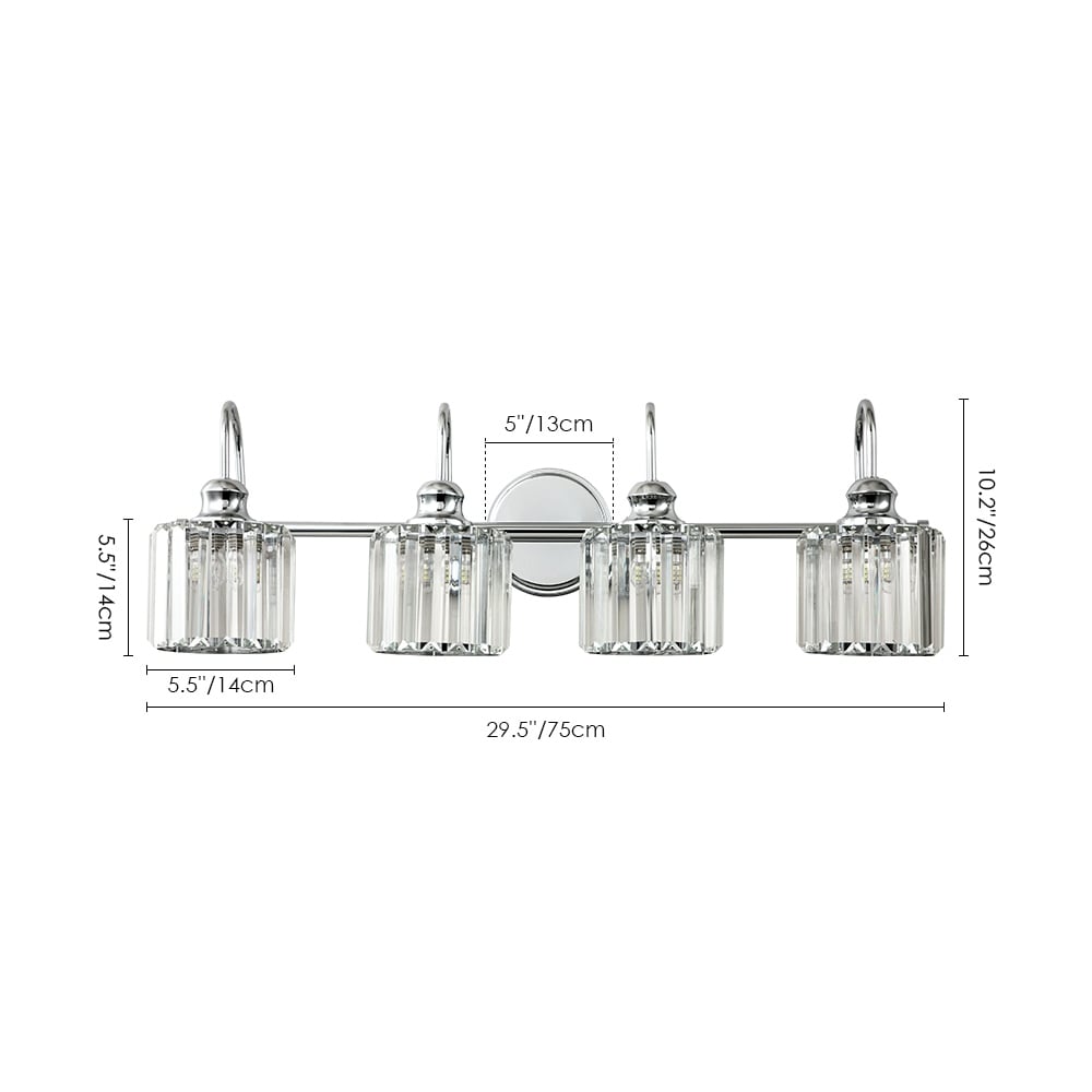 Éclairage de salle de bain moderne et élégant à 3/4 lumières, à intensité variable, avec cristaux, pour miroir.