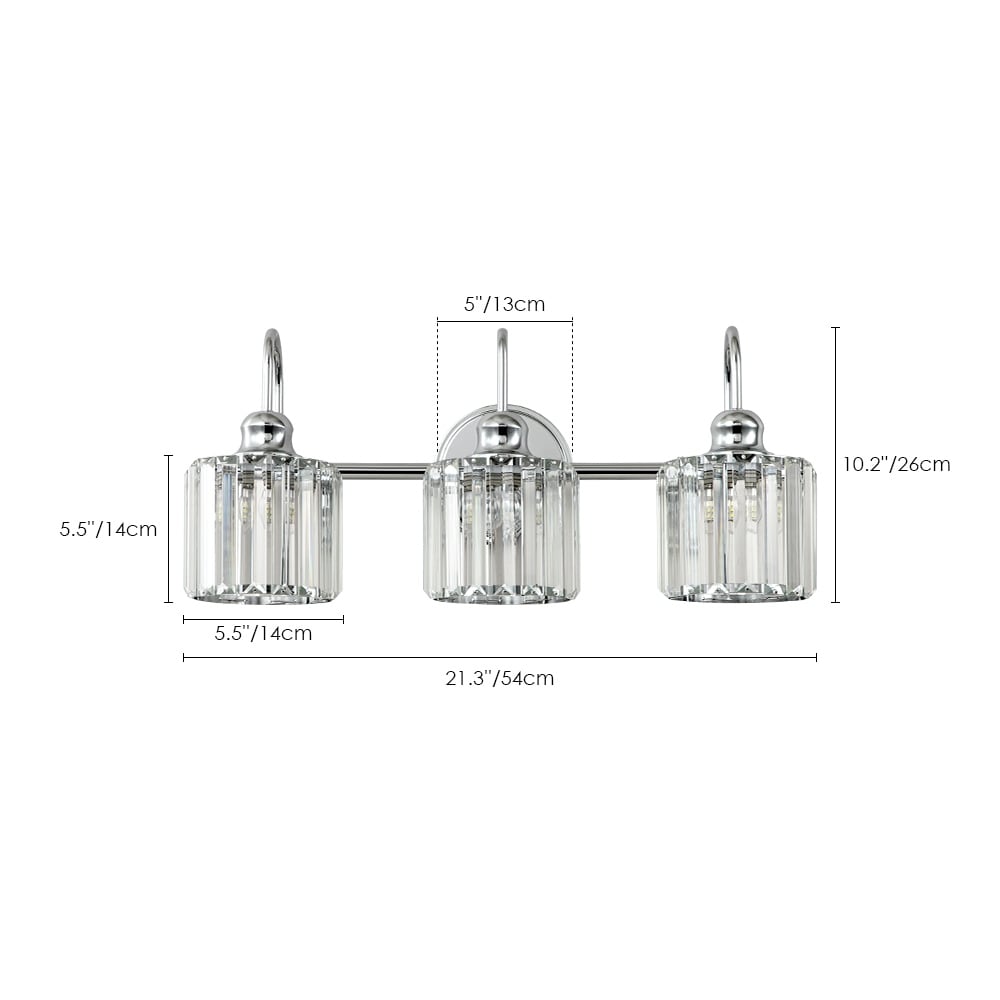Éclairage de salle de bain moderne et élégant à 3/4 lumières, à intensité variable, avec cristaux, pour miroir.