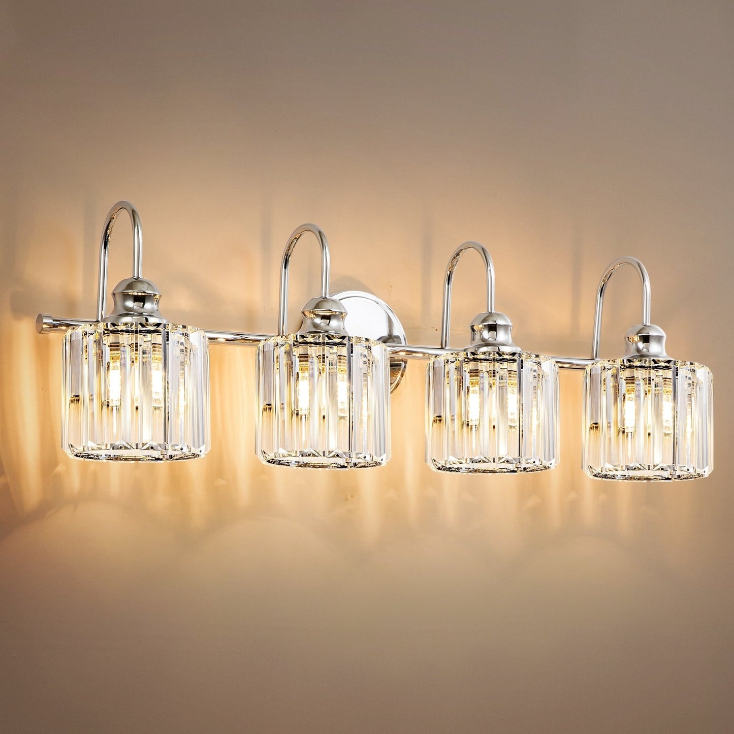 Éclairage de salle de bain moderne et élégant à 3/4 lumières, à intensité variable, avec cristaux, pour miroir.