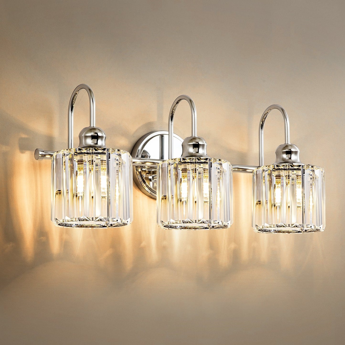 Éclairage de salle de bain moderne et élégant à 3/4 lumières, à intensité variable, avec cristaux, pour miroir.