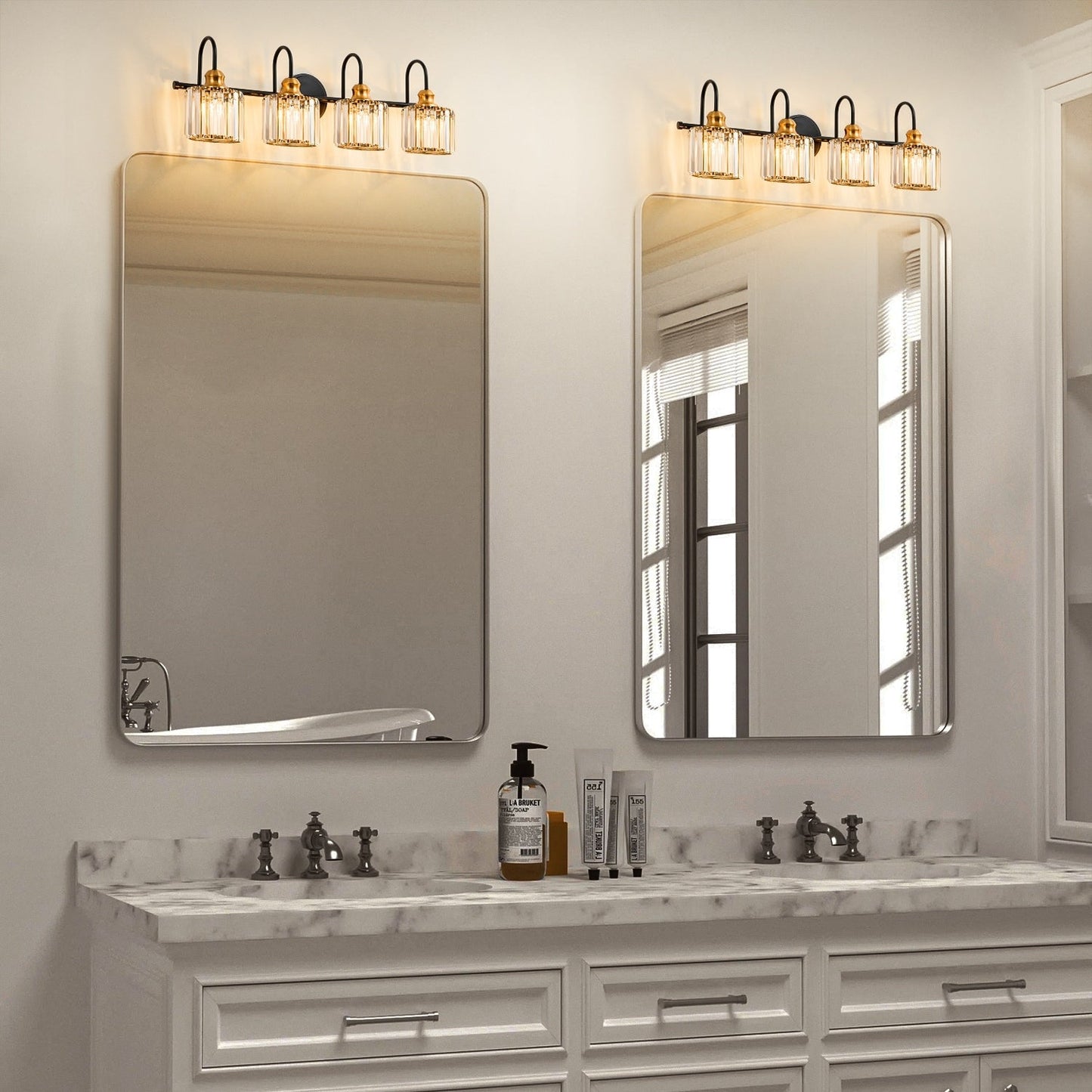 Éclairage de salle de bain moderne et élégant à 3/4 lumières, à intensité variable, avec cristaux, pour miroir.