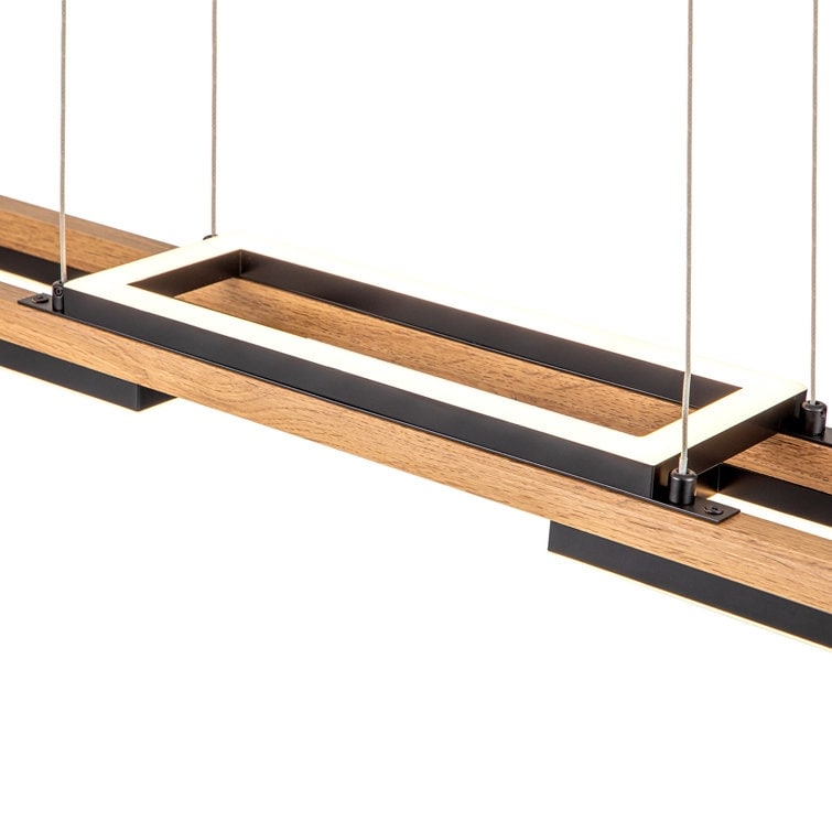 Suspension à LED intégrée en bois, linéaire, à 3 ou 5 lumières, pour îlot de cuisine.