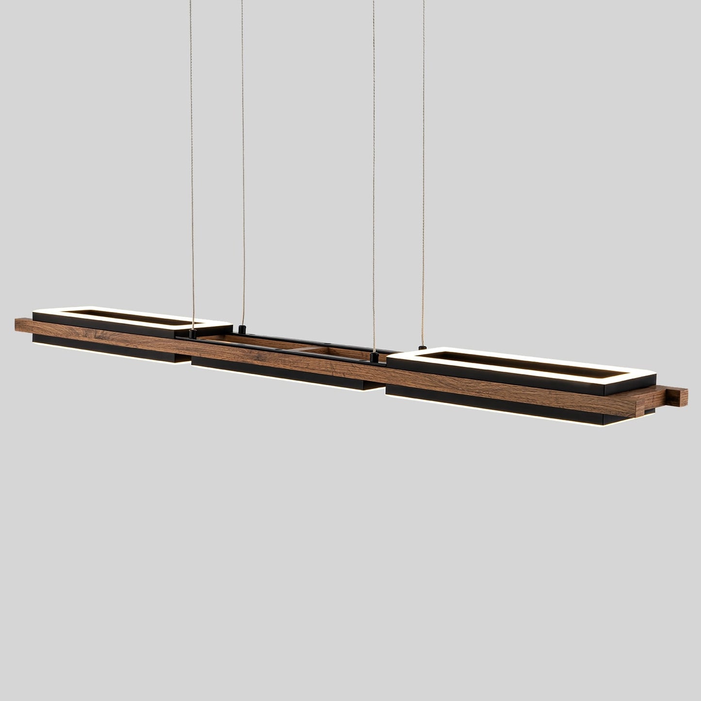 Suspension à LED intégrée en bois, linéaire, à 3 ou 5 lumières, pour îlot de cuisine.