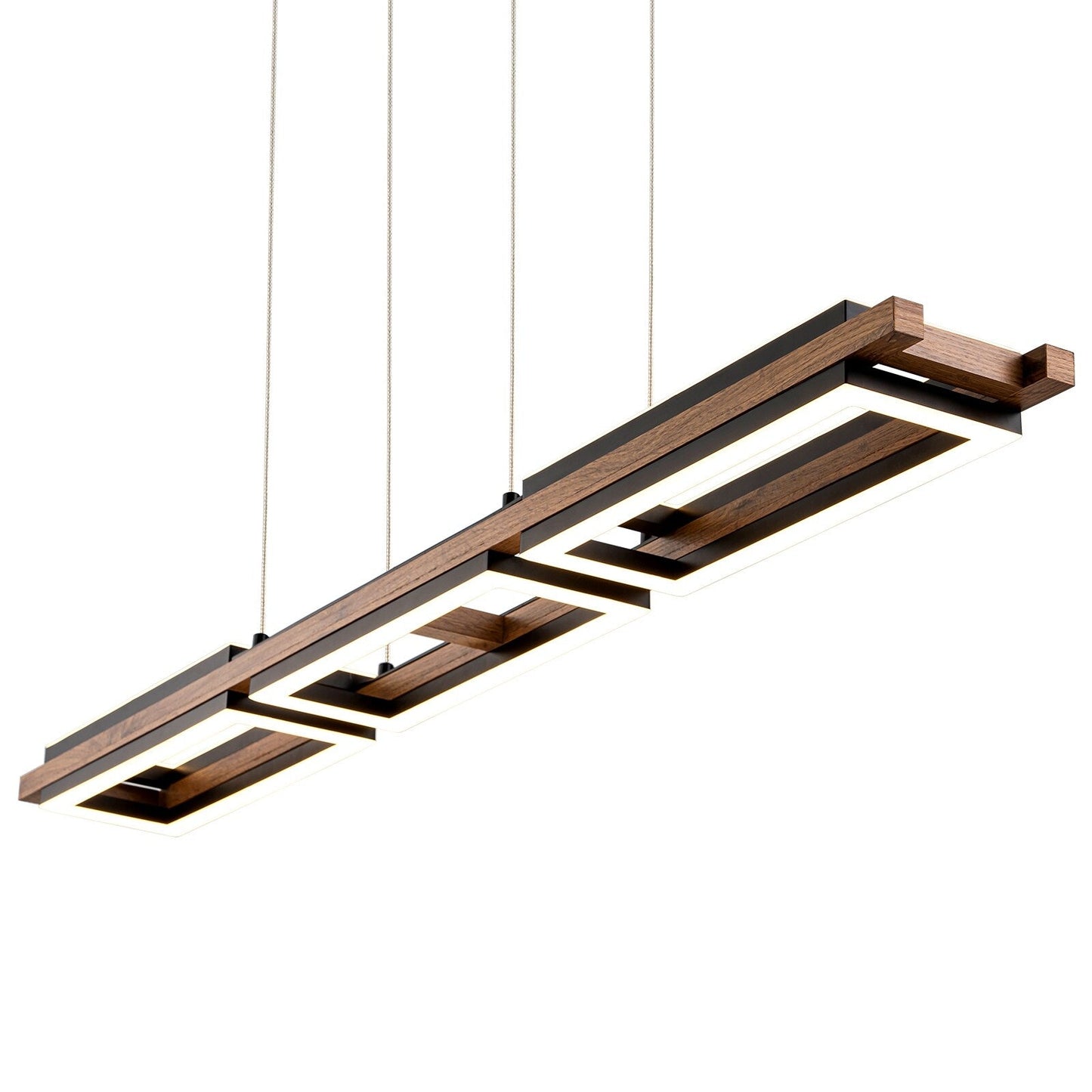 Suspension à LED intégrée en bois, linéaire, à 3 ou 5 lumières, pour îlot de cuisine.