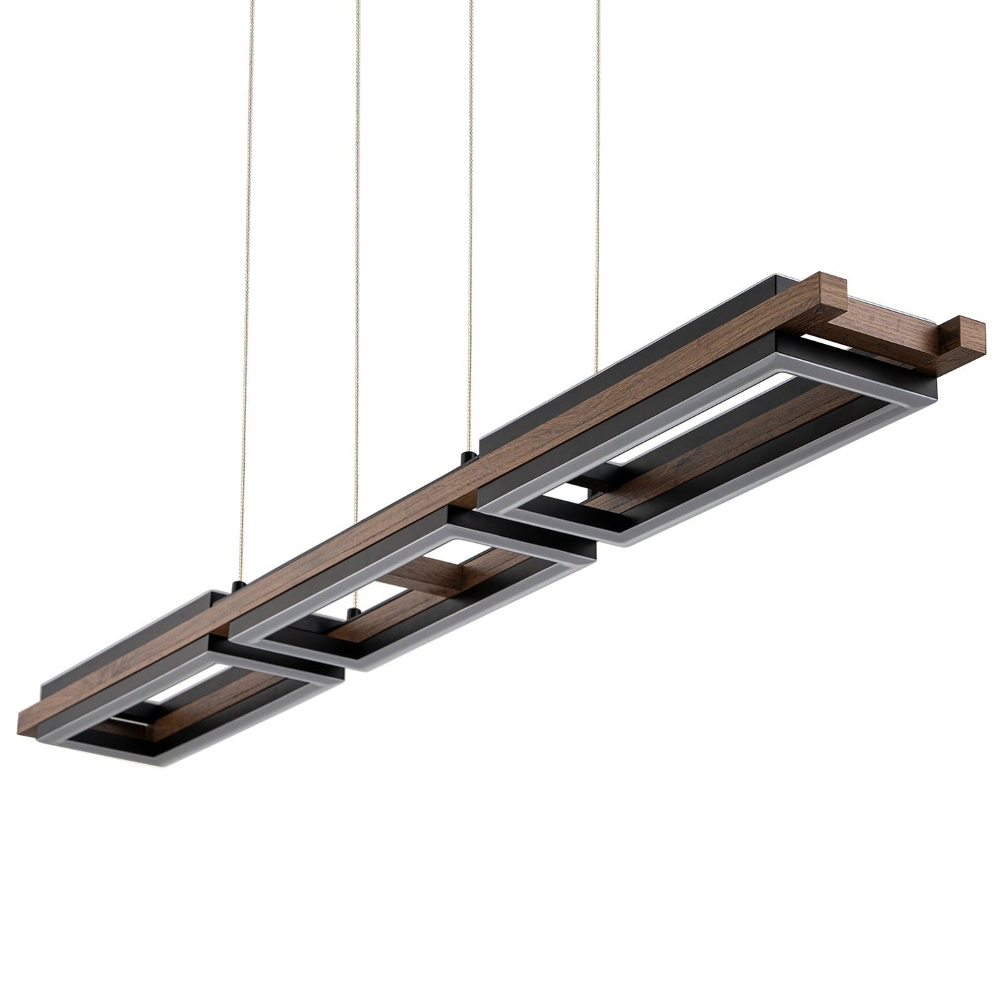 Suspension à LED intégrée en bois, linéaire, à 3 ou 5 lumières, pour îlot de cuisine.