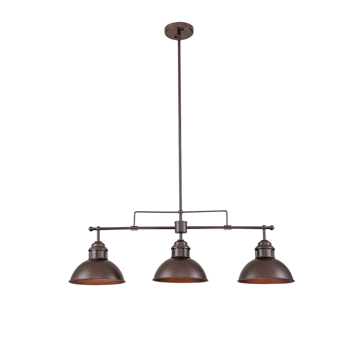 Suspension à 3 lumières style industriel et champêtre, forme de dôme, en métal, pour îlot de cuisine, finition bronze huilé.