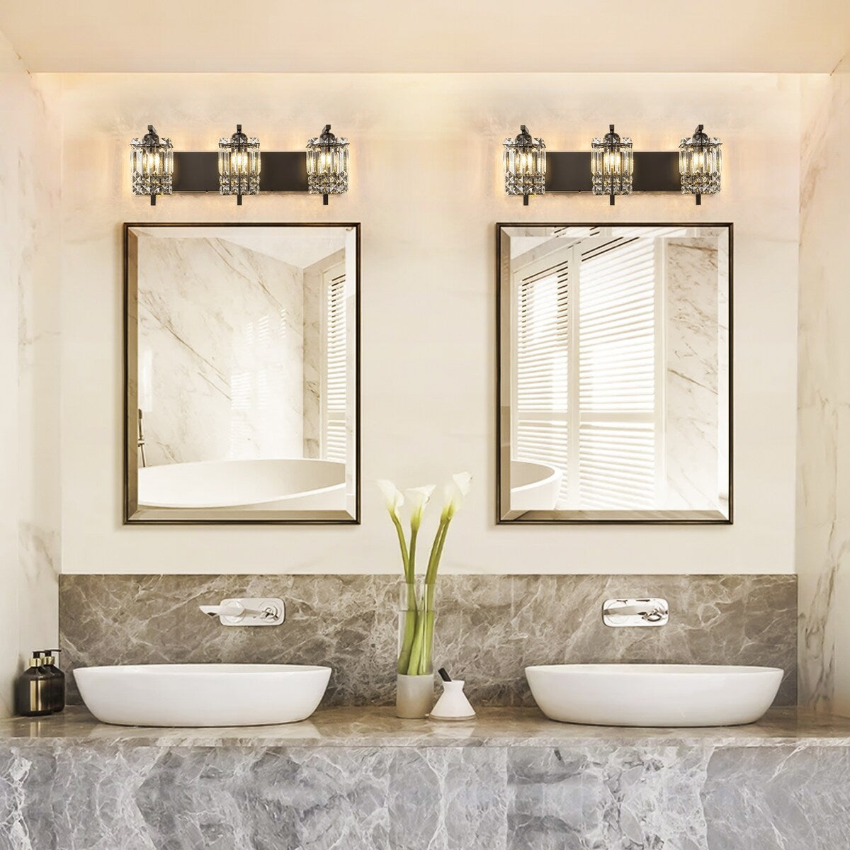 Applique murale moderne et glamour pour salle de bain, 3 lumières, cristal, pour miroir
