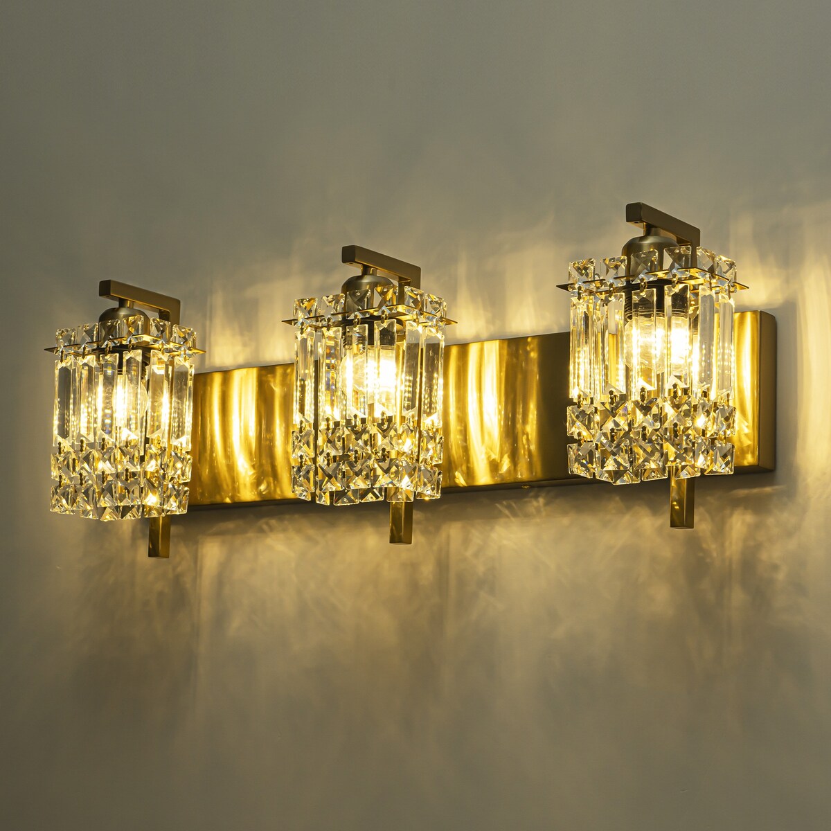 Applique murale moderne et glamour pour salle de bain, 3 lumières, cristal, pour miroir
