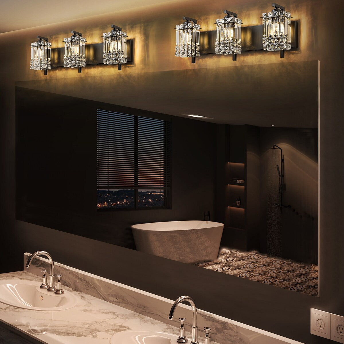 Applique murale moderne et glamour pour salle de bain, 3 lumières, cristal, pour miroir
